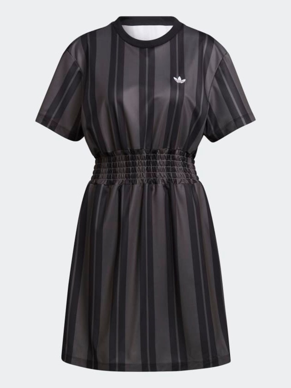 adidas Black and Charcoal Striped Smocked-Waist Dress